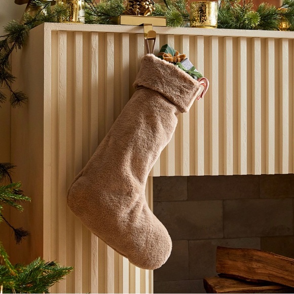 West Elm Plush Fur Stocking, Clay (lot of 3)